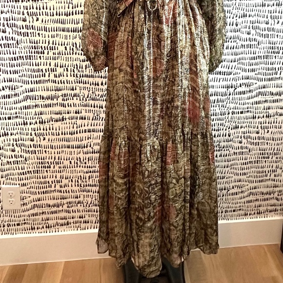 Mes Demoiselles Paris Silk Floral Metallic 'Paturage' Maxi Dress Size FR 38/US M - Picture 5 of 11